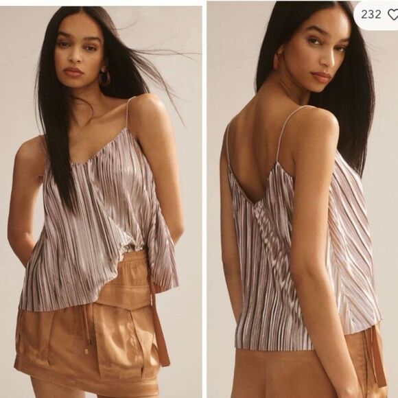 Anthropologie 4SI3NNA Metallic Pleated Plisse Lined Camisole NWT Size Large - Picture 1 of 7